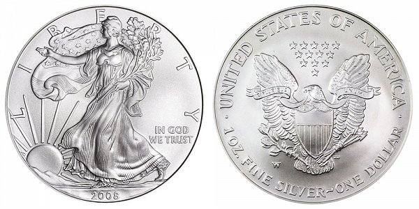 2008-W Reverse of 2007 - Burnished Uncirculated American Silver Eagle 