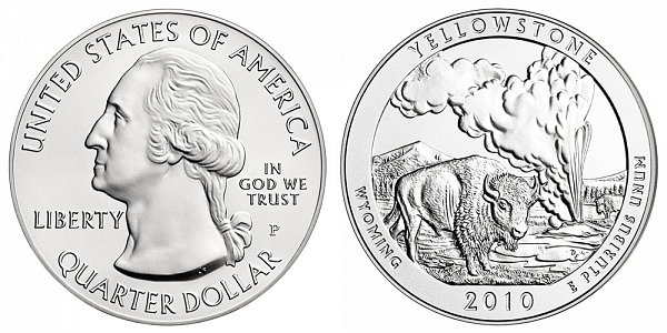 2010 Yellowstone 5 Ounce Burnished Uncirculated Coin - 5 oz Silver 