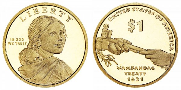 2011 S Proof Sacagawea Native American Dollar Coin - Wampanoag Treaty 1623 