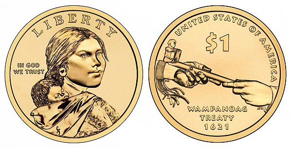 2011 P Sacagawea Native American Dollar Coin - Wampanoag Treaty 1621