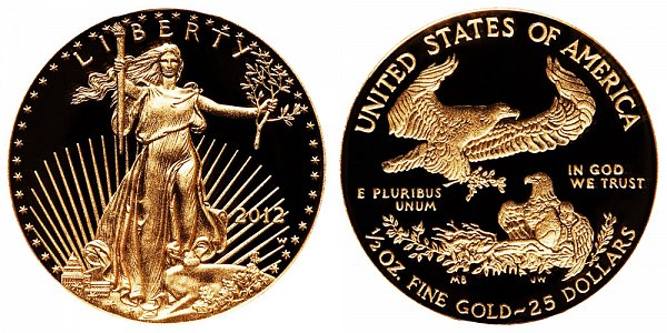 2012 W American Gold Eagle Bullion Coin Proof $25 Half Ounce Gold ...