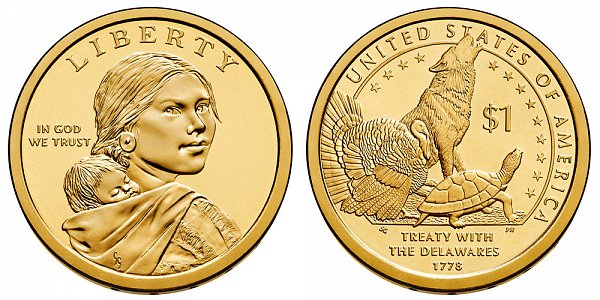 2013 P Sacagawea Native American Dollar Coin - Delawares Treaty 1778
