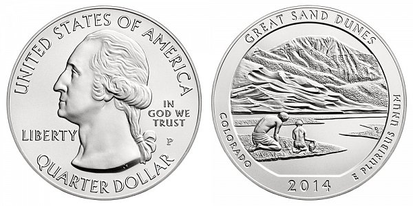 2014 Great Sand Dunes 5 Ounce Burnished Uncirculated Coin - 5 oz Silver