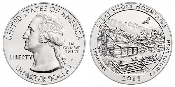2014 Great Smoky Mountains 5 Ounce Burnished Uncirculated Coin - 5 oz Silver
