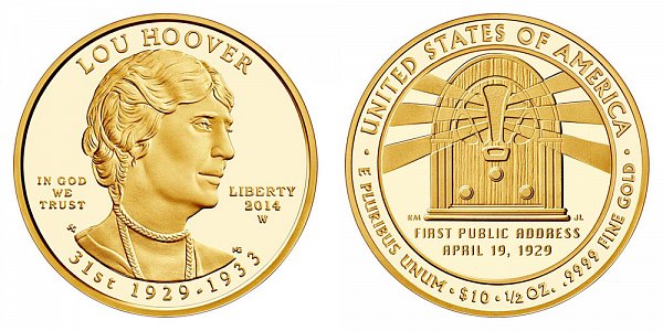2014 W Lou Hoover First Spouse Gold Proof Coin - 1/2oz Half Ounce Gold