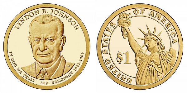 2015 S Lyndon B. Johnson Presidential Dollar Coin - Proof
