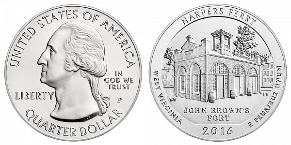 2016 Harpers Ferry 5 Ounce Burnished Uncirculated Coin - 5 oz Silver