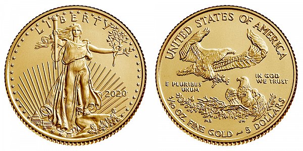 2020 Tenth Ounce American Gold Eagle Bullion - 1/10 oz Gold $5 