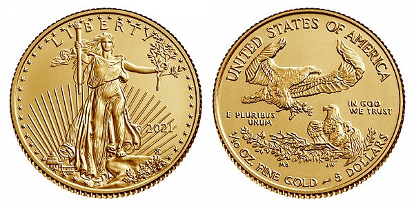 2021 Tenth Ounce American Gold Eagle Bullion - 1/10 oz Gold $5 
