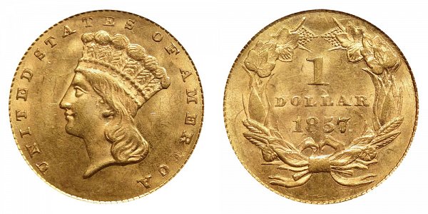 1857 Large Indian Princess Head Gold Dollar G$1 