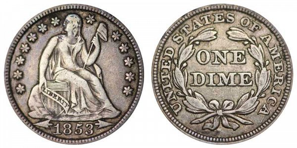 1853 Seated Liberty Dime - Type 3 With Arrows At Date