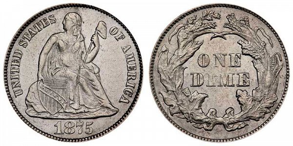 1875 Seated Liberty Dime - No Arrows
