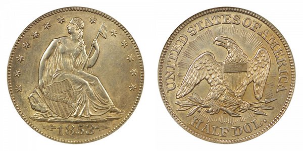 1853 Seated Liberty Half Dollar - Arrows At Date - Rays on Reverse