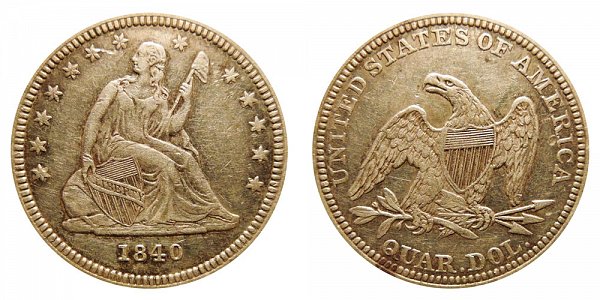 Seated Liberty Quarters Type 1 - No Motto Above Eagle - With Drapery US Coin