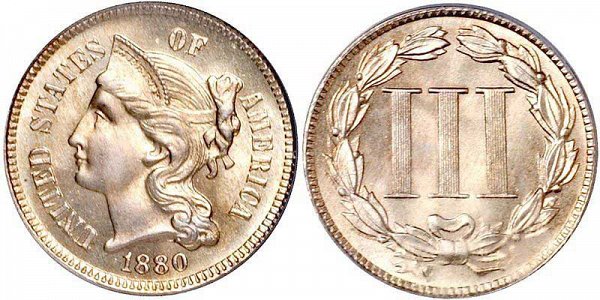Nickel Three Cent Three Cents Copper Nickel Pieces US Coin