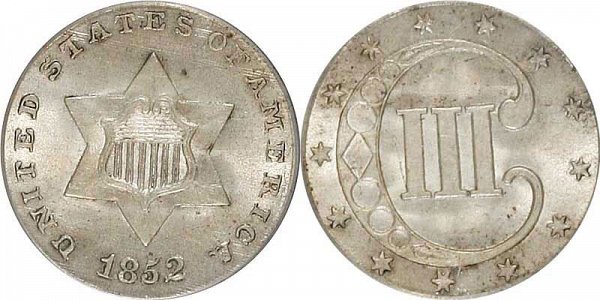 1852 Silver Three Cent Piece Trime 