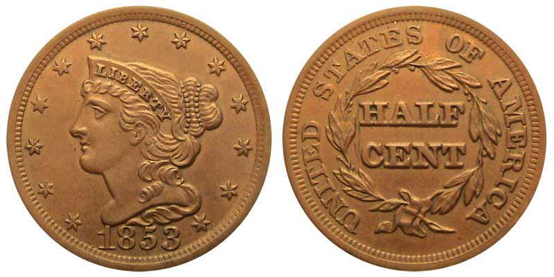 343401] Coin, United States, Braided Hair Half Cent, Half Cent, 1851, U.S.  M